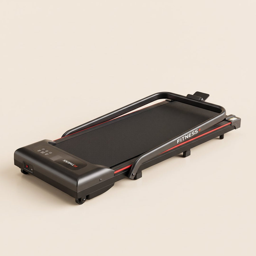 Foldable walking pad with the handrail folded flat