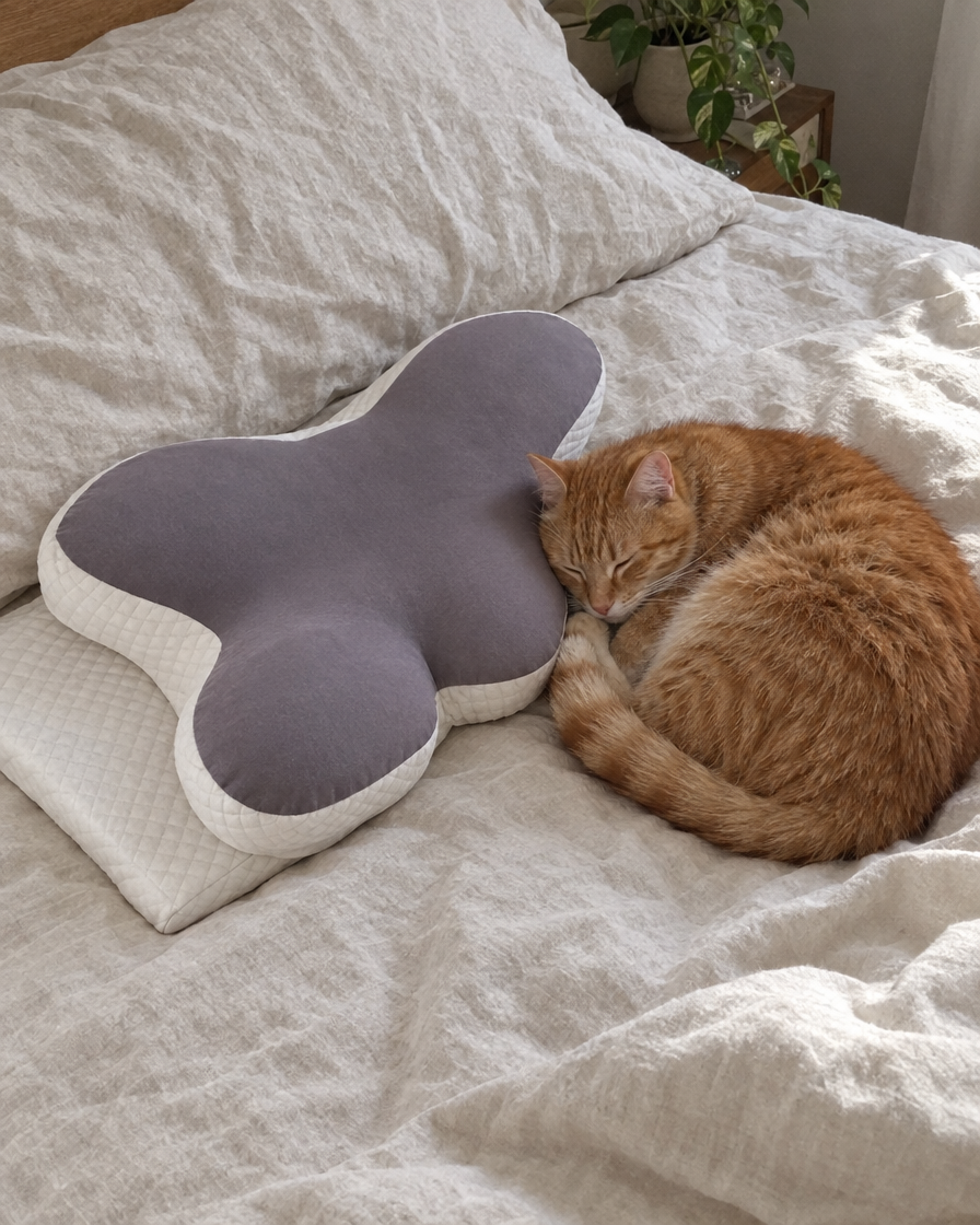 A cat asleep next to the butterfly pillow